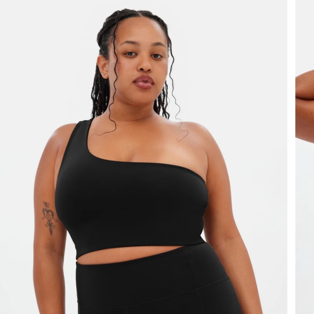 Girlfriend Collective Bianca Black One Shoulder Bra Black Size Large